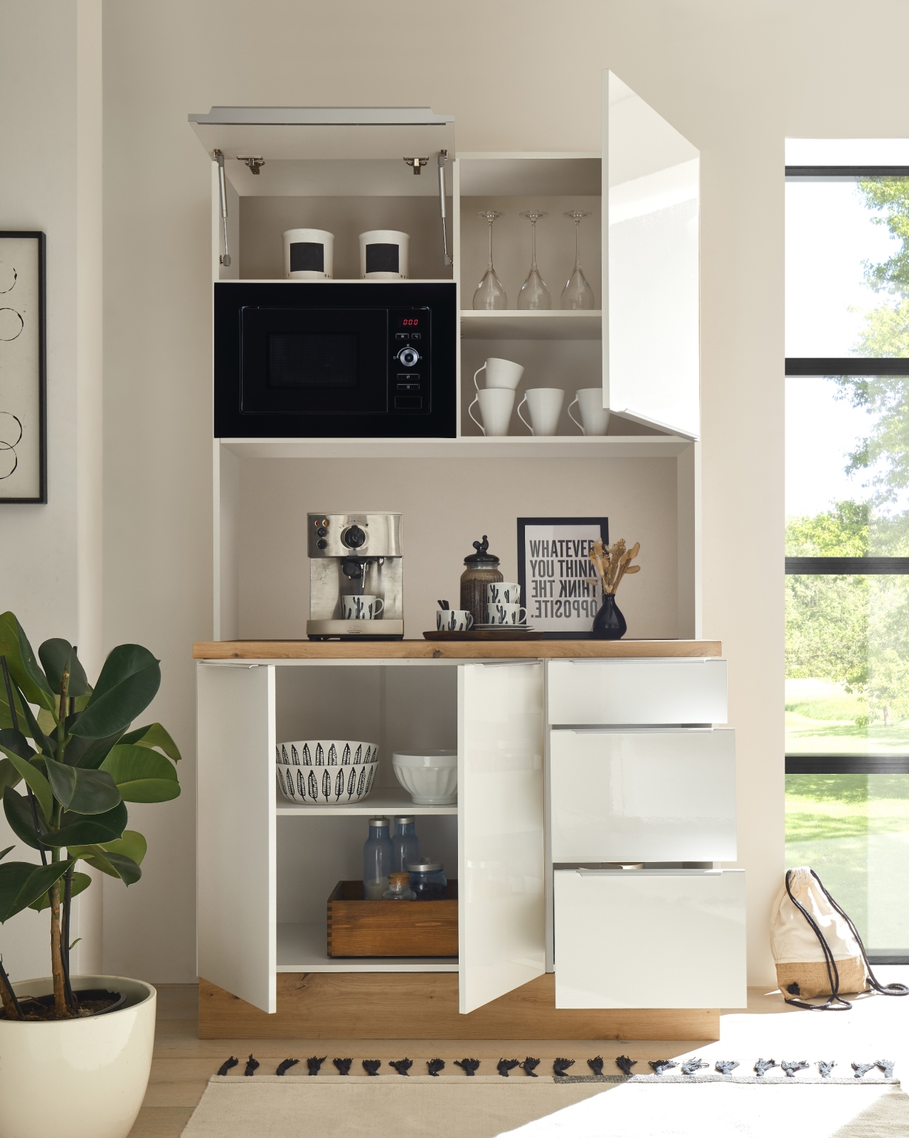 RESPEKTA Buffet - weiß Hochglanz - mit Mikrowelle - 120 cm