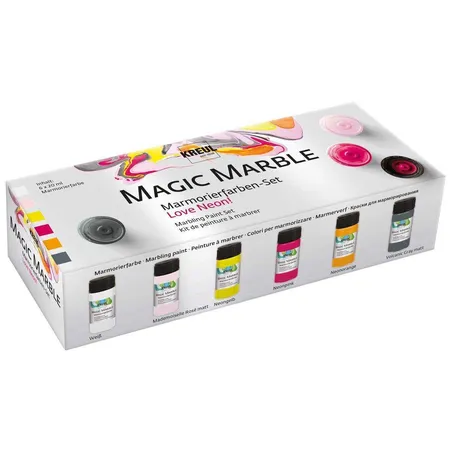 KREUL Magic Marble Marmorierfarbe Set Love Neon, 6 x 20 ml im Glas