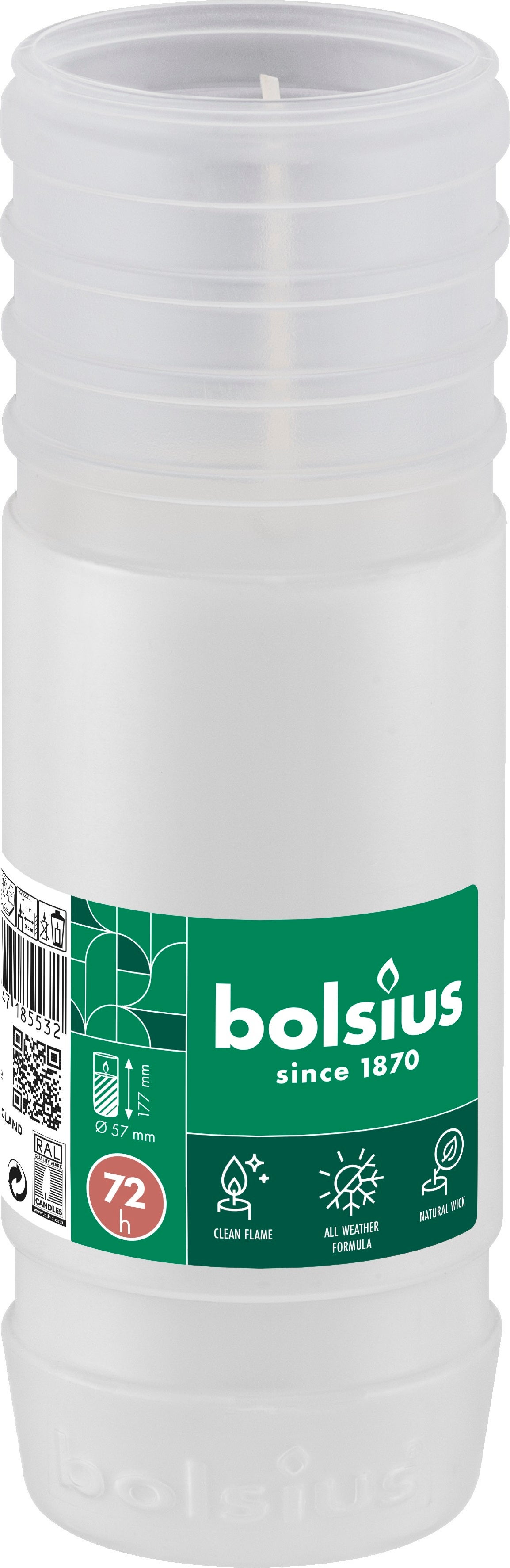 Bolsius herdenkingslicht nr 4 wit 72 uur D 5,7 H 17,7 cm