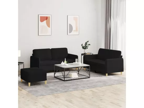 Ensemble de canapés 3 pcs avec coussins Noir Tissu