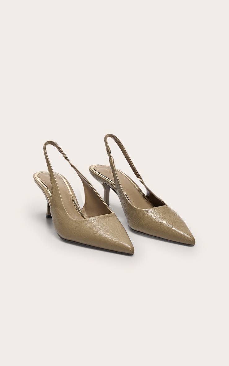 Vert Olive Escarpins À Bout Pointu Et Bride Arrière En Synthétiquecuir À Talon Moyen