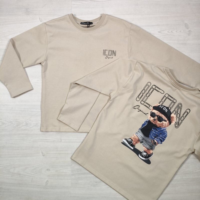 Paperclip bear icon longsleeves - beige