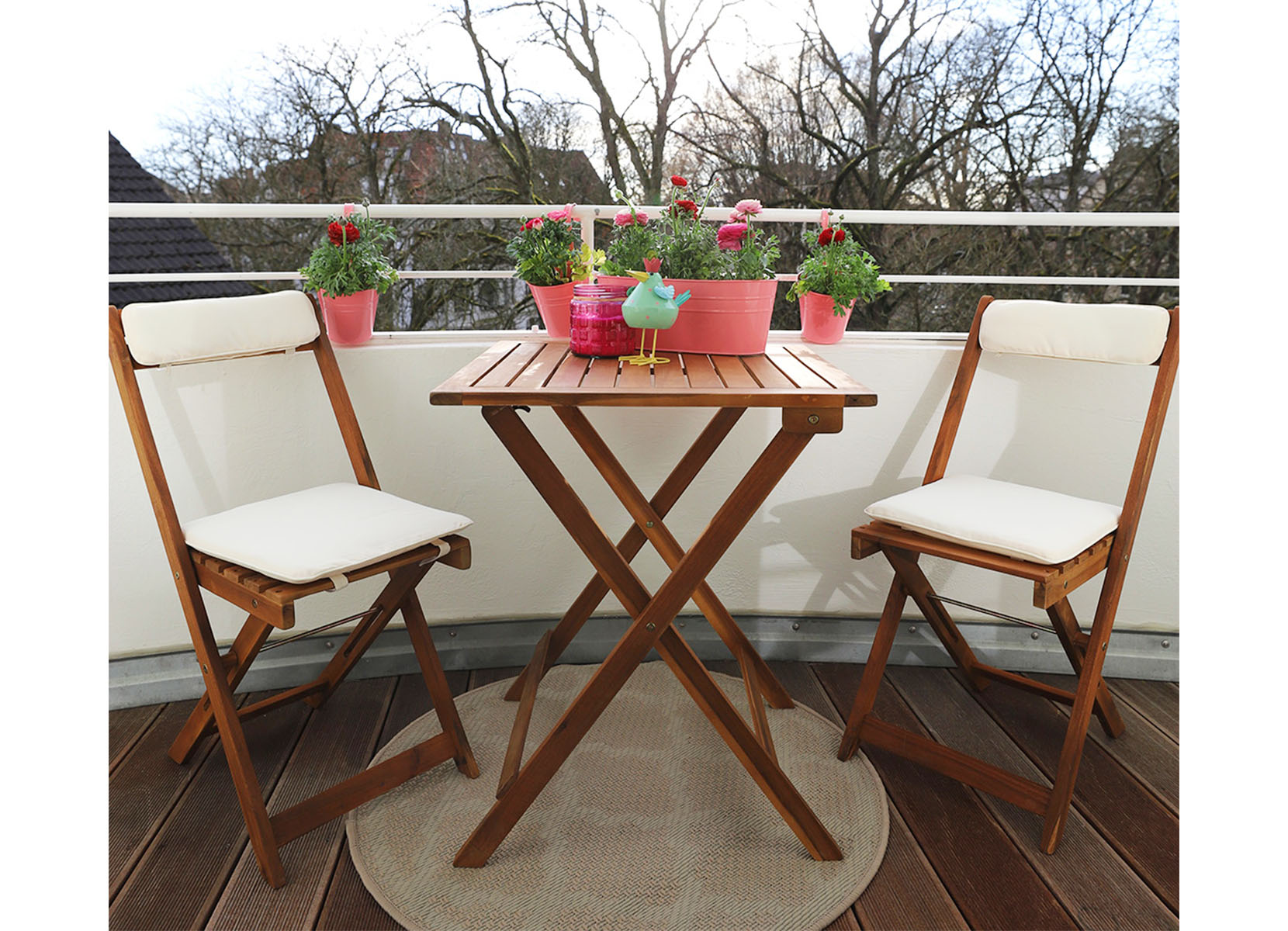 Balkon-Set Akazie mit Kissen 3-teilig