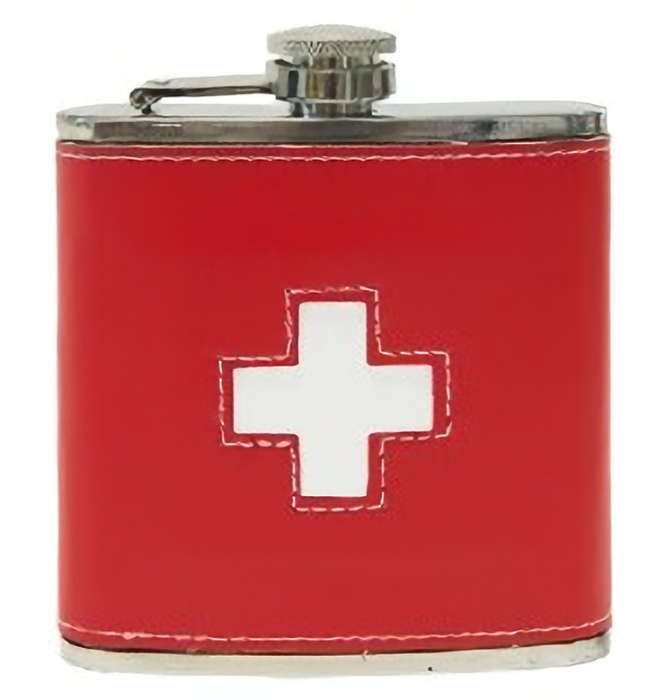 Flachmann rot CH Leder 1,7dl Switzerland