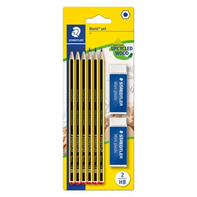 STAEDTLER Noris - Pack de 6 Crayons à papier - HB - 2 mm - avec 2 gommes