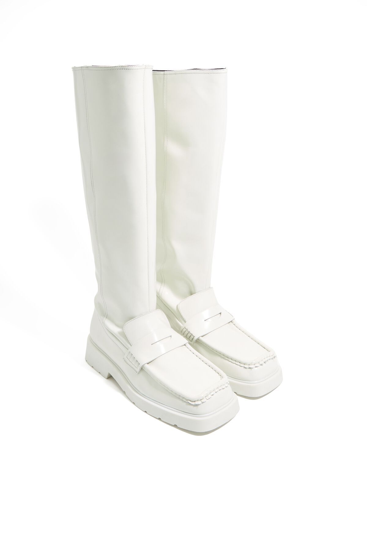 bota alta de couro branco