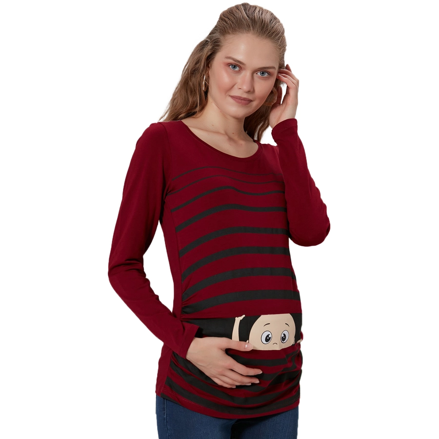 M.M.C. Umstandslangarmshirt Guck Guck mit Motiv Weinrot