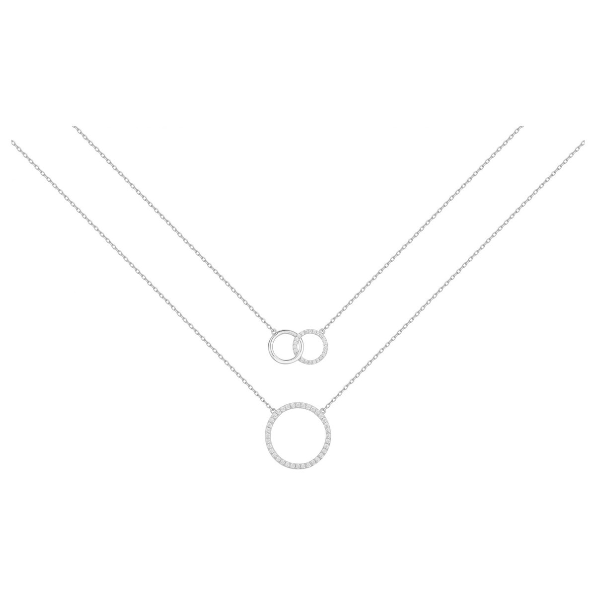 Collier double chaînes en Argent avec oxyde de zirconium blanc