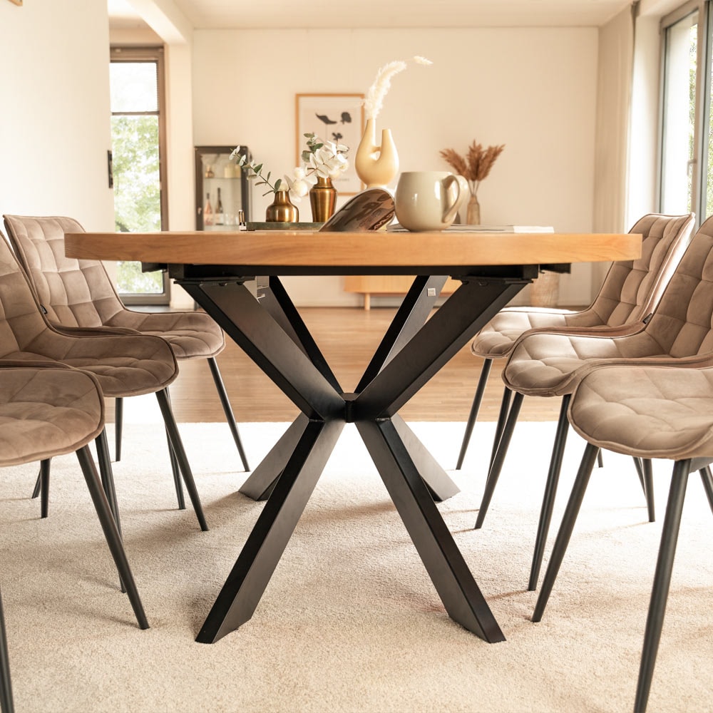 HOME DELUXE Ausziehbarer Esstisch Rund AVENTURA inkl. Sternfuß - 120 x 120 cm - versch. Farben - Light Oak