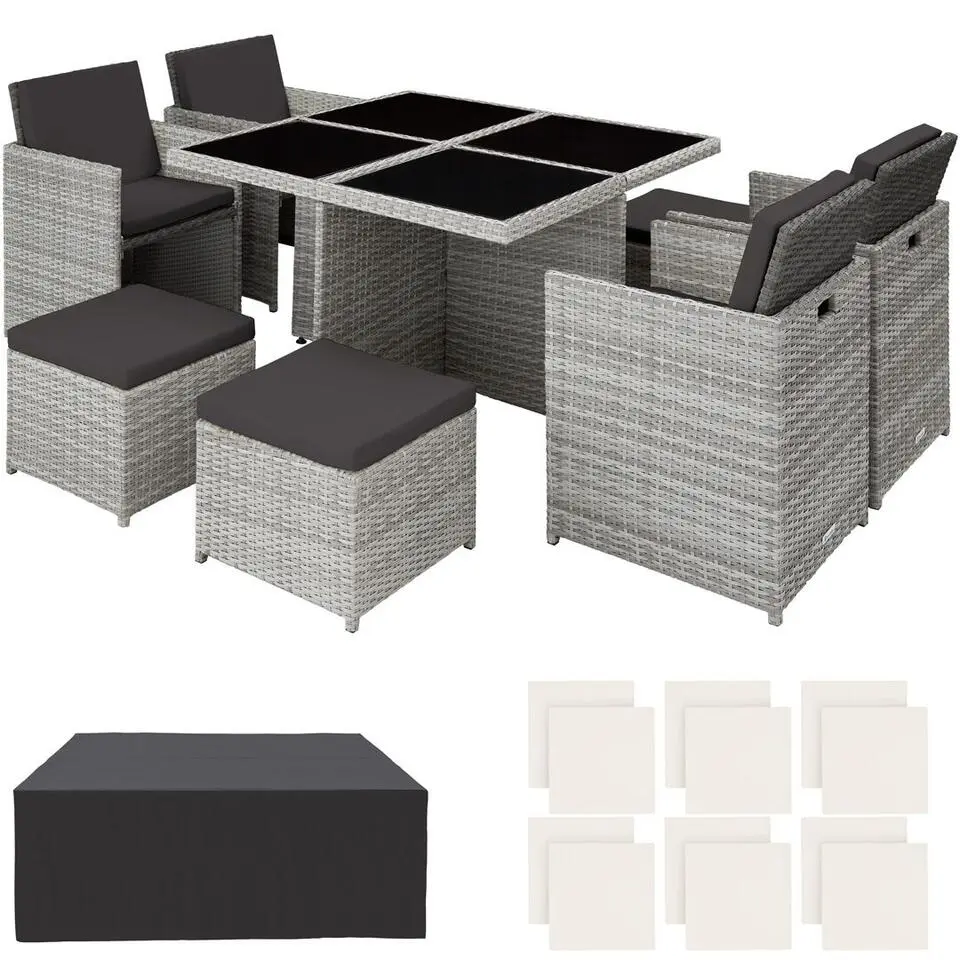 tectake Wicker tuinset Manhattan 4 4 1 met aluminium frame en beschermhoes