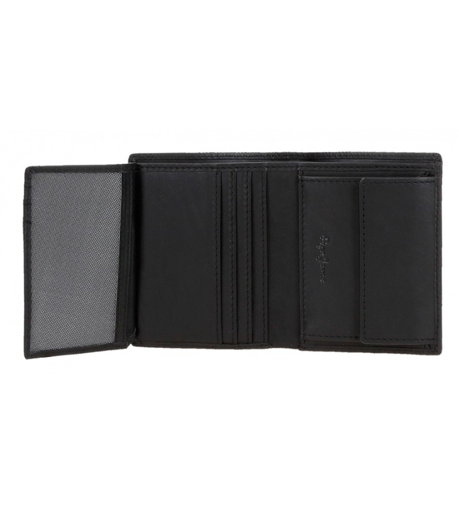 Carteira vertical de couro preta Pepe Jeans Topper