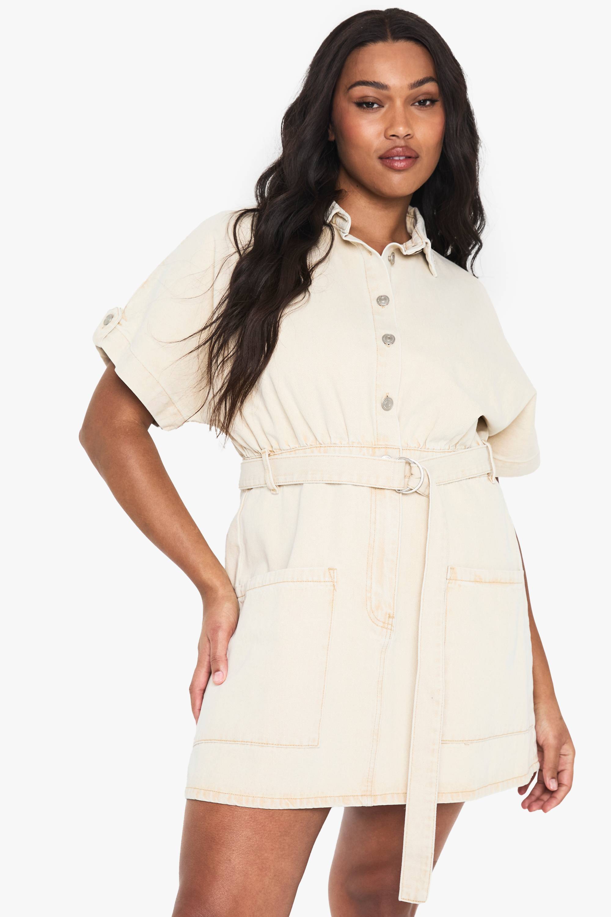 boohoo Plus Robe Chemise Utilitaire en Denim avec Ceinture