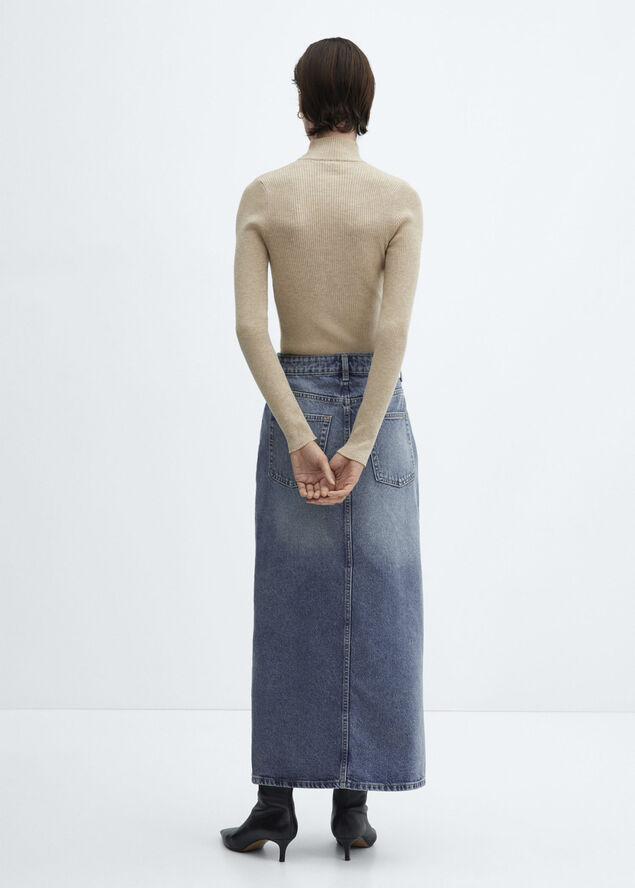 MANGO Long denim skirt Open blue