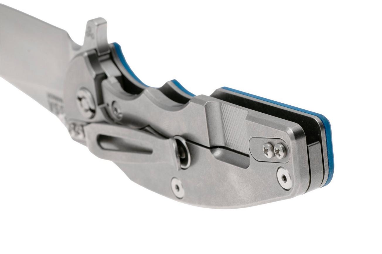 Rick Hinderer Jurassic Slicer, Hollow Ground Magnacut, Stonewashed, Blue G10, zakmes