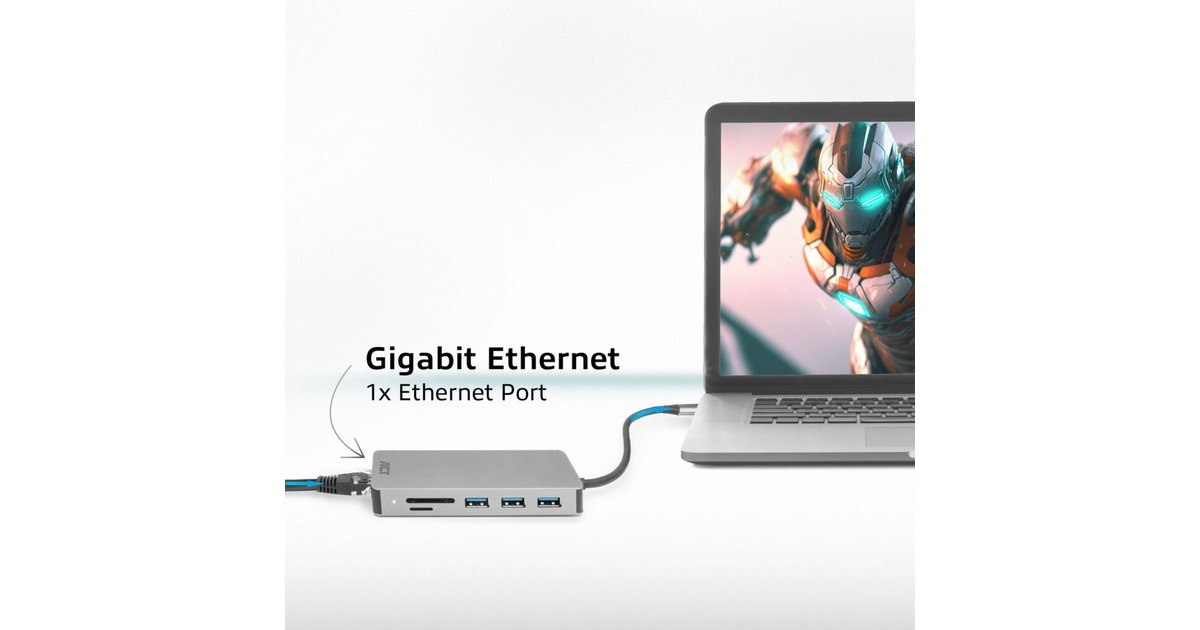 ACT ConnectivityUSB-C 4K docking station voor 1 HDMI monitor, ethernet, USB-C, USB-A, cardreader en PD pass-through  (Aluminium)