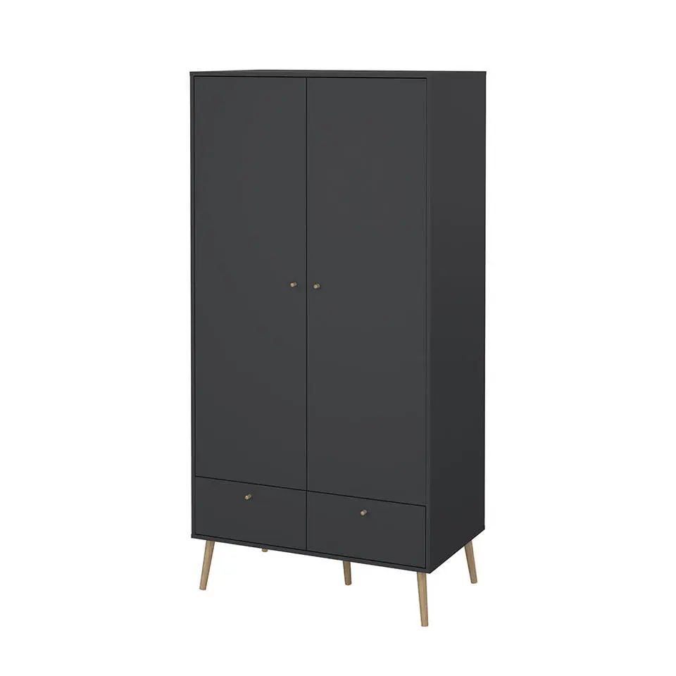 Hioshop Bodo kledingkast 200x99x58cm- 2 deuren- 2 lades matgrijs