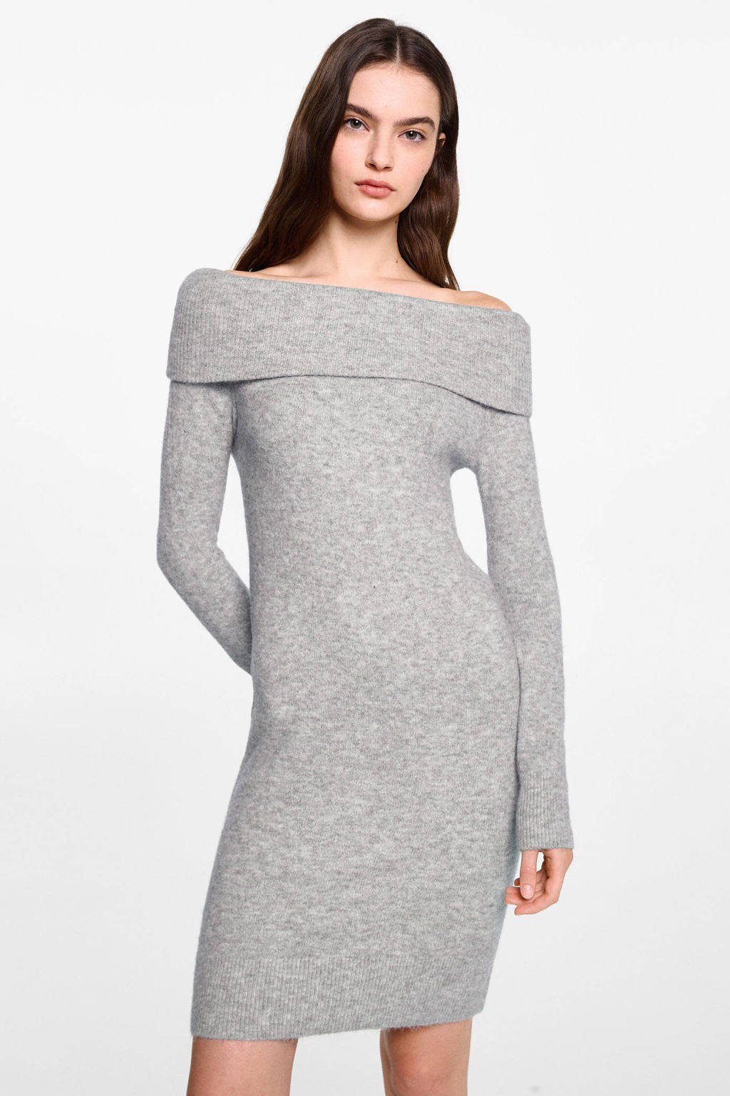 MANGO TEEN midi jurk gebreid grijs