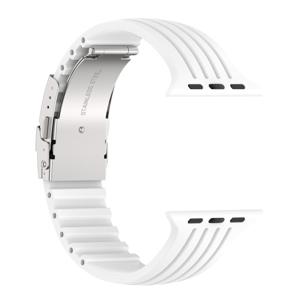 Apple Watch (42/41/40/38 mm) Ersatz Silikon Sport Armband mit Faltschliesse (Gelenkumfang: 170-210mm) - Weiss