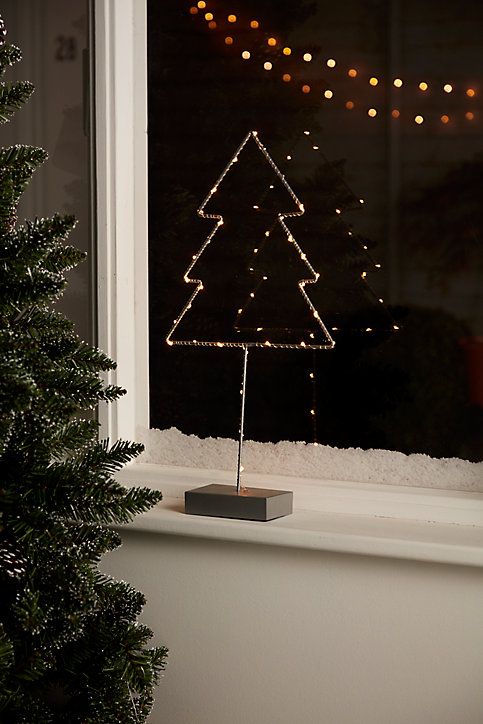 Sapin sur pied argenté LED 50 cm blanc chaud
