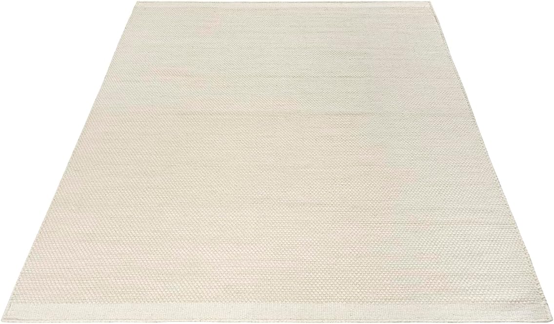 the carpet Deluxe Wool Handgewebter Wollteppich im natürlichen skandinavischen Boho-Look, Handarbeit für einen einzigartigen Stil, Creme, 240 x 340 cm
