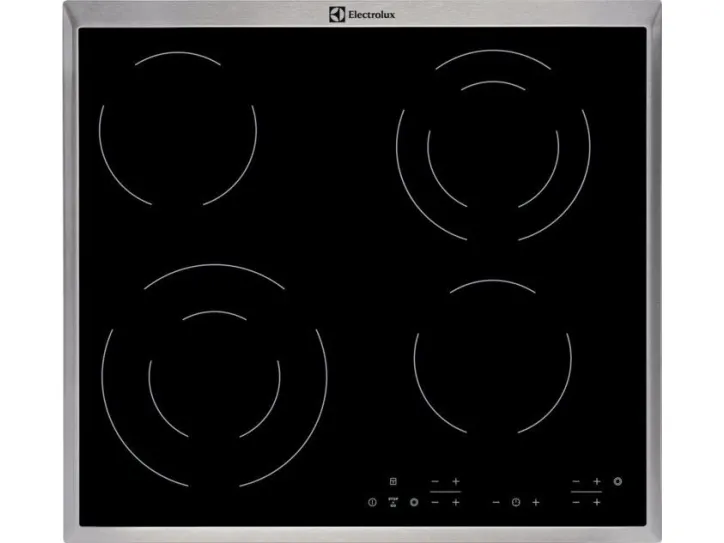 Electrolux EHF6342XOK - Keramisk kogeplade - 4 plader - Niche - bredde: 56 cm - dybde: 49 cm - med rustfrit stål-pynt - sort