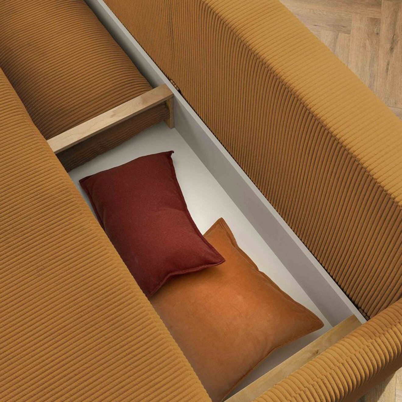 Bobochic Canapé convertible coffre marcel velours côtelé jaune  - 211x100x86 cm