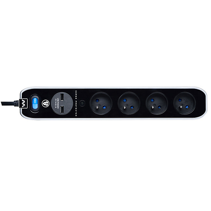 Multiprise parafoudre avec interrupteur 4 prises noir USB 2 m