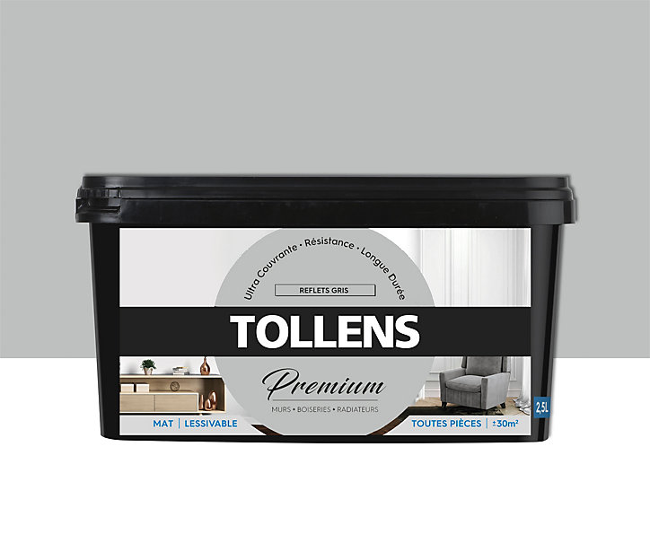Peinture Tollens premium murs, boiseries et radiateurs reflets gris mat 2,5L