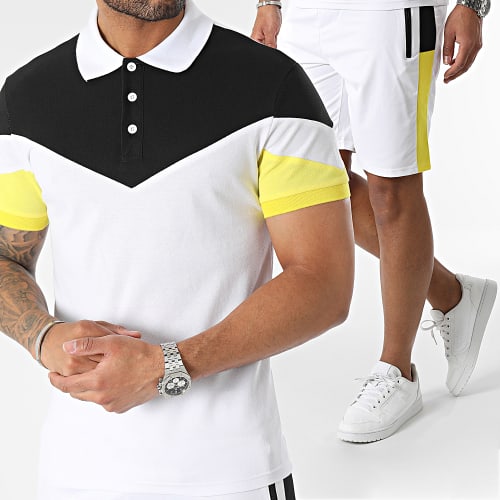 Ensemble Polo Manches Courtes Et Short Jogging Blanc Noir Jaune