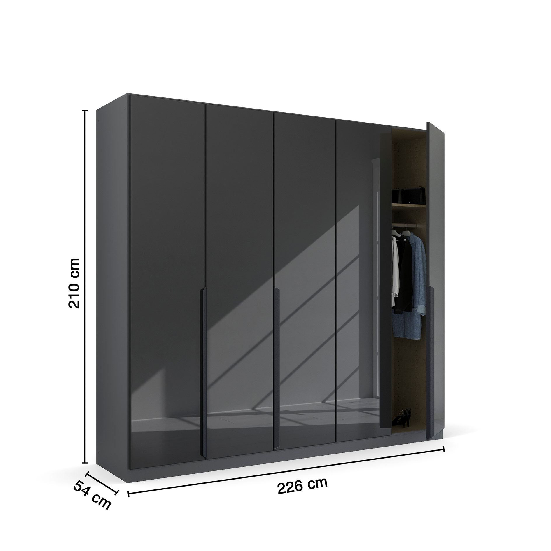 Drehtürenschrank - graumetallic - Glas - 5 Türen - 226 cm
