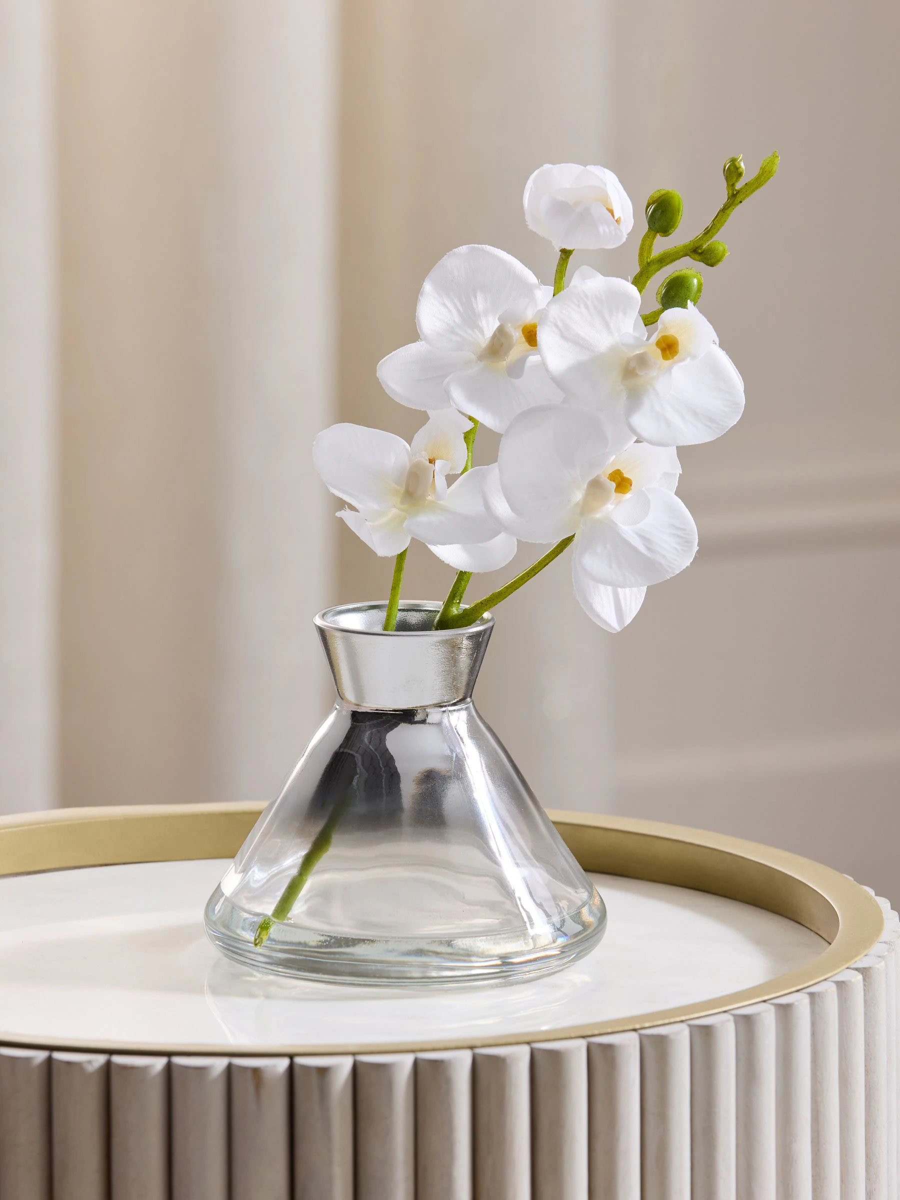 Artificial Orchid In Small Glass Vase