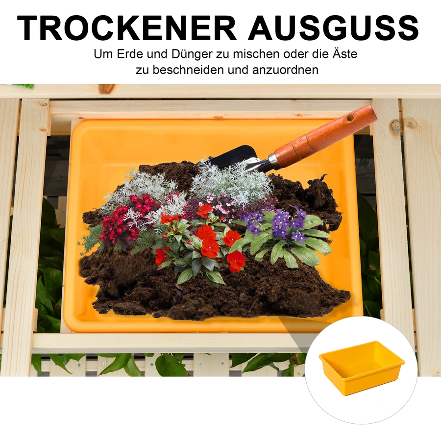 Outsunny Pflanztisch mit verstellbarer Arbeitsfläche natur