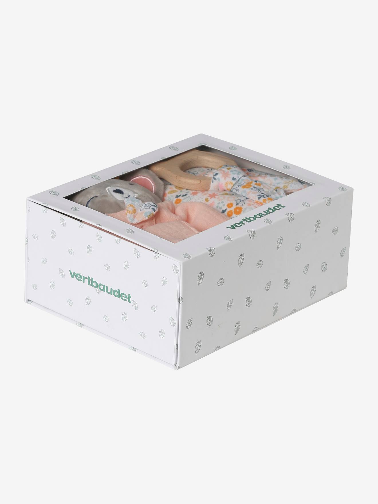 Conjunto para presente com 3 itens: pano + doudou + chocalho marrom