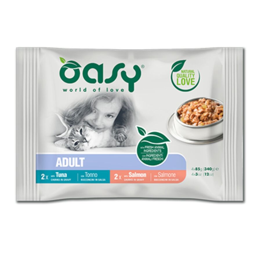 Molho de peixe OASY CAT CHUNKS, pacote com 4 unidades de 85g