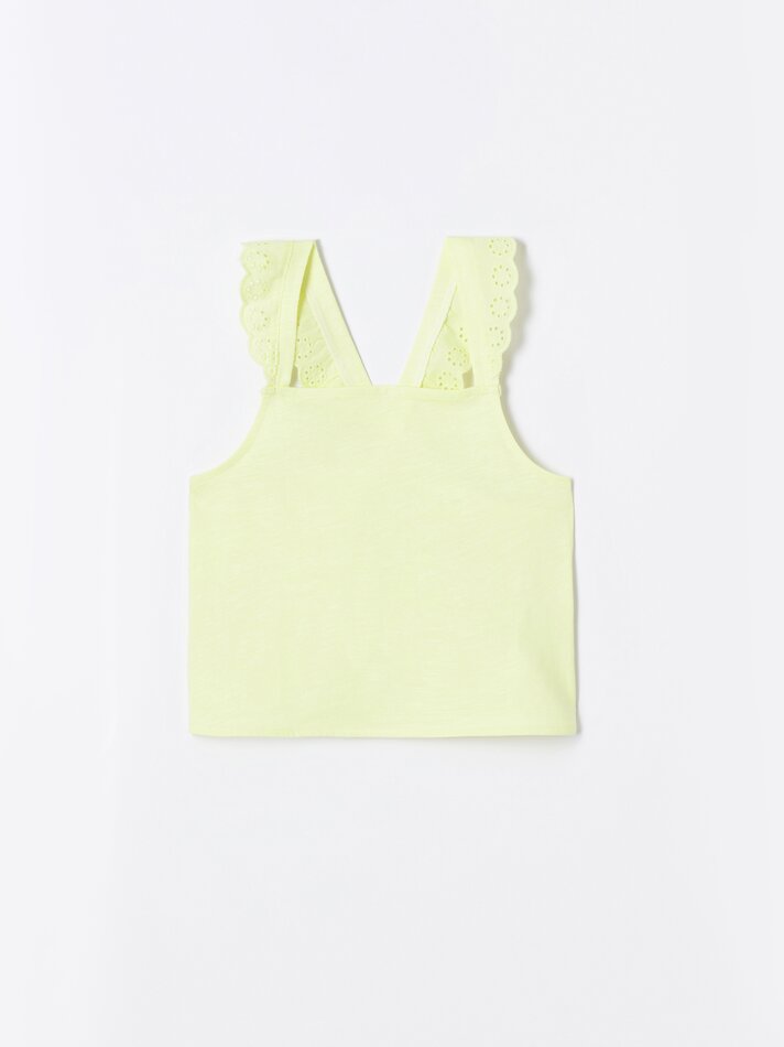 Top com alças cruzadas bordadas à moda suíça - Amarelo degradê