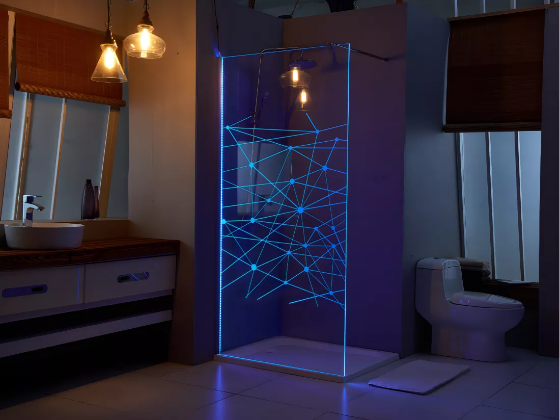 Paroi de douche à l'italienne avec leds TECLA - 120X200 cm