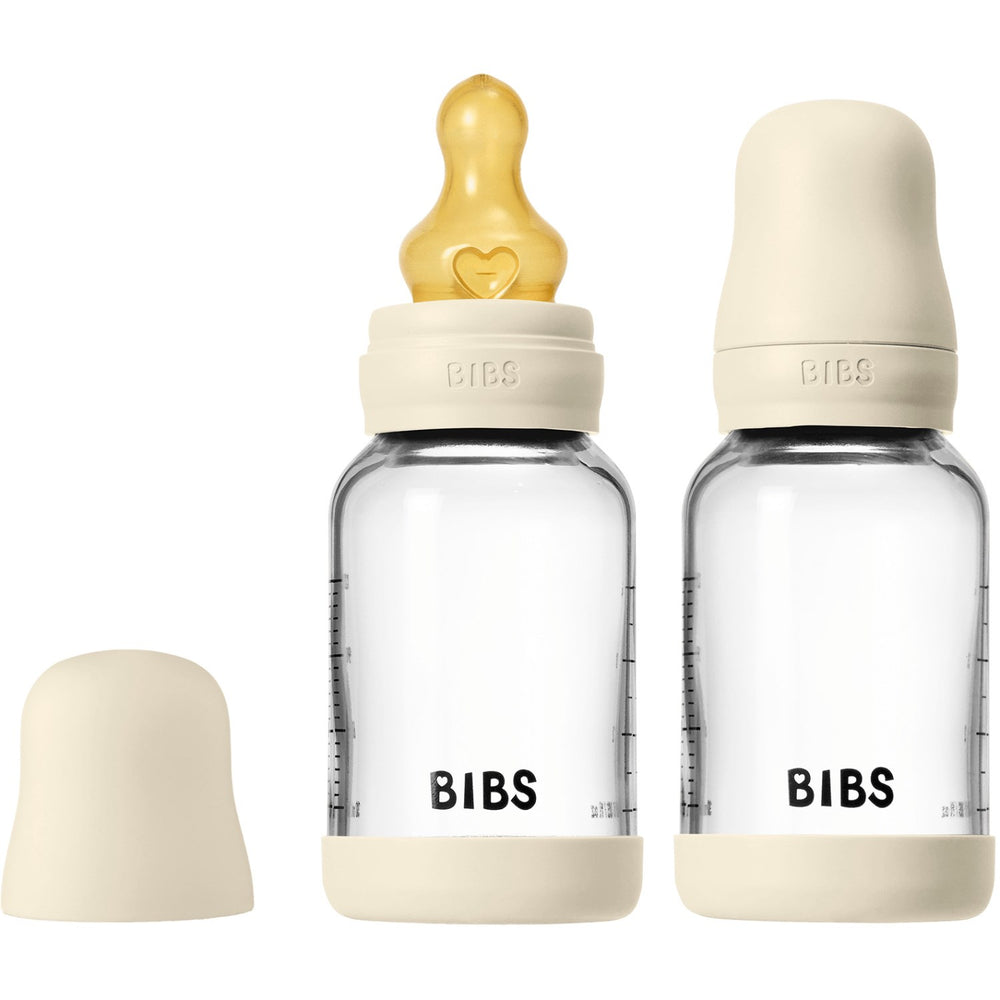 Køb Bibs Ivory Glass Baby Flaske Round Latex 2-Pak 120 Ml Slow Flow