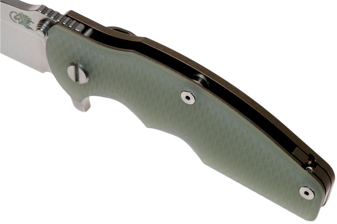 Rick Hinderer Jurassic Spearpoint 20CV Stonewash Bronze Translucent Green G10 zakmes