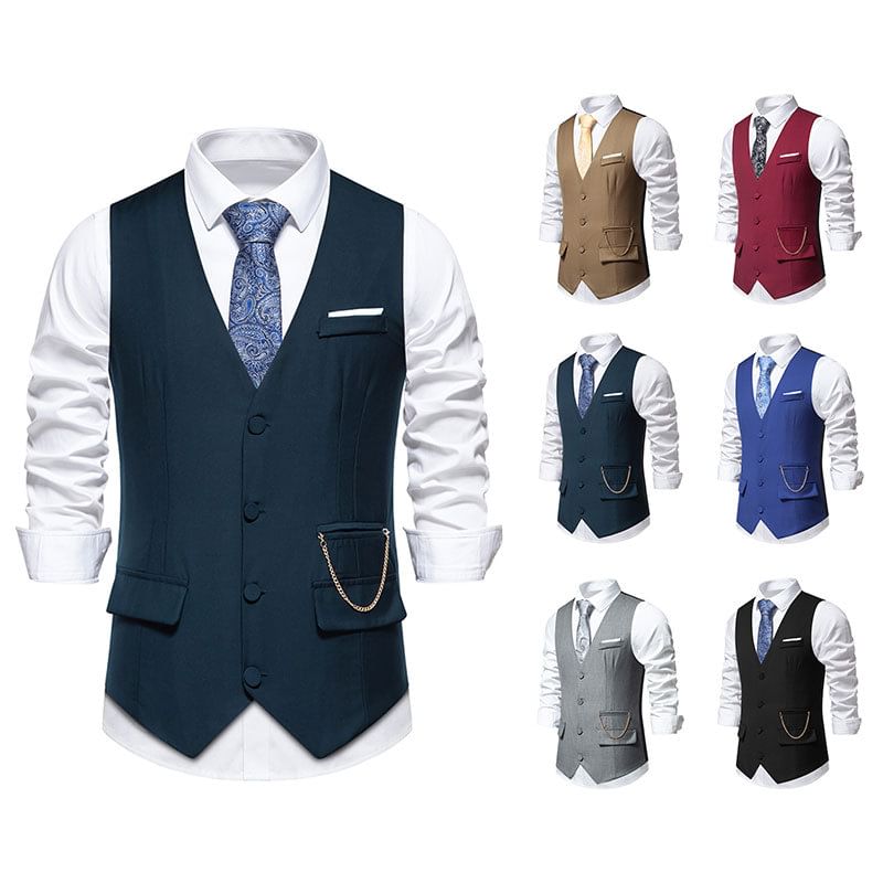 YIKES - V-hals effen enkelrijgs vest met ketting