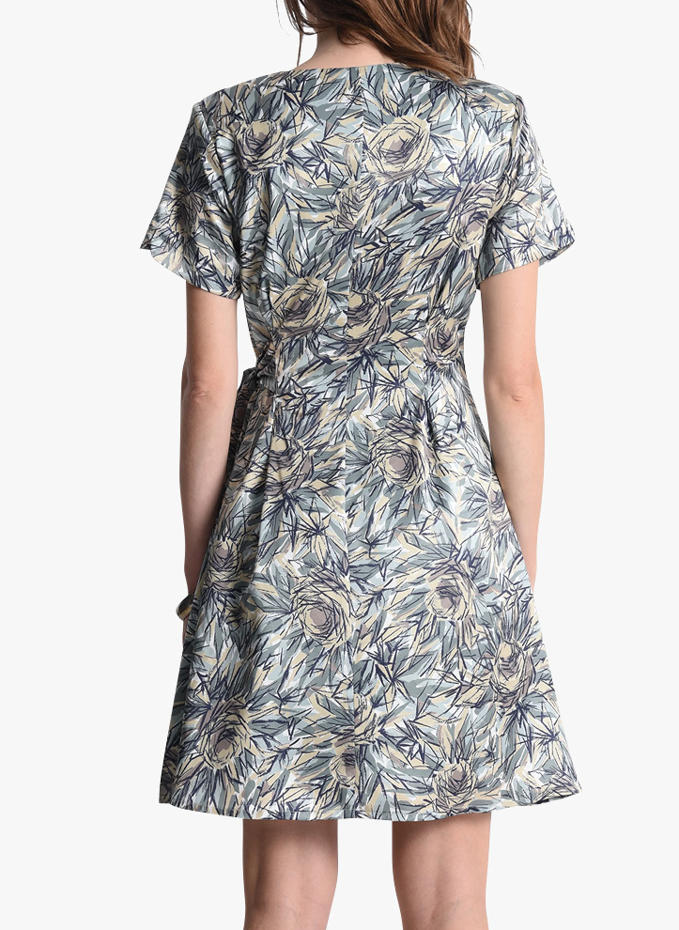 Robe courte portefeuille encolure V imprimée | Multicolore