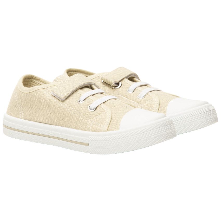 Baskets basses en toile avec lacets élastiques et velcro pour garçon - Beige