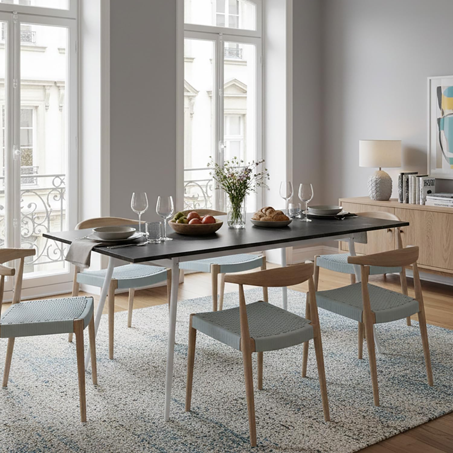 B&D home Esstisch LIO, ausziehbar 120-160 x 80 cm, 4-6 Personen Küchentisch Holztisch mit Metallgestell für Esszimmer, Küche, skandinavisch Design, Marmor Optik, 11219-120-FW-MSCH