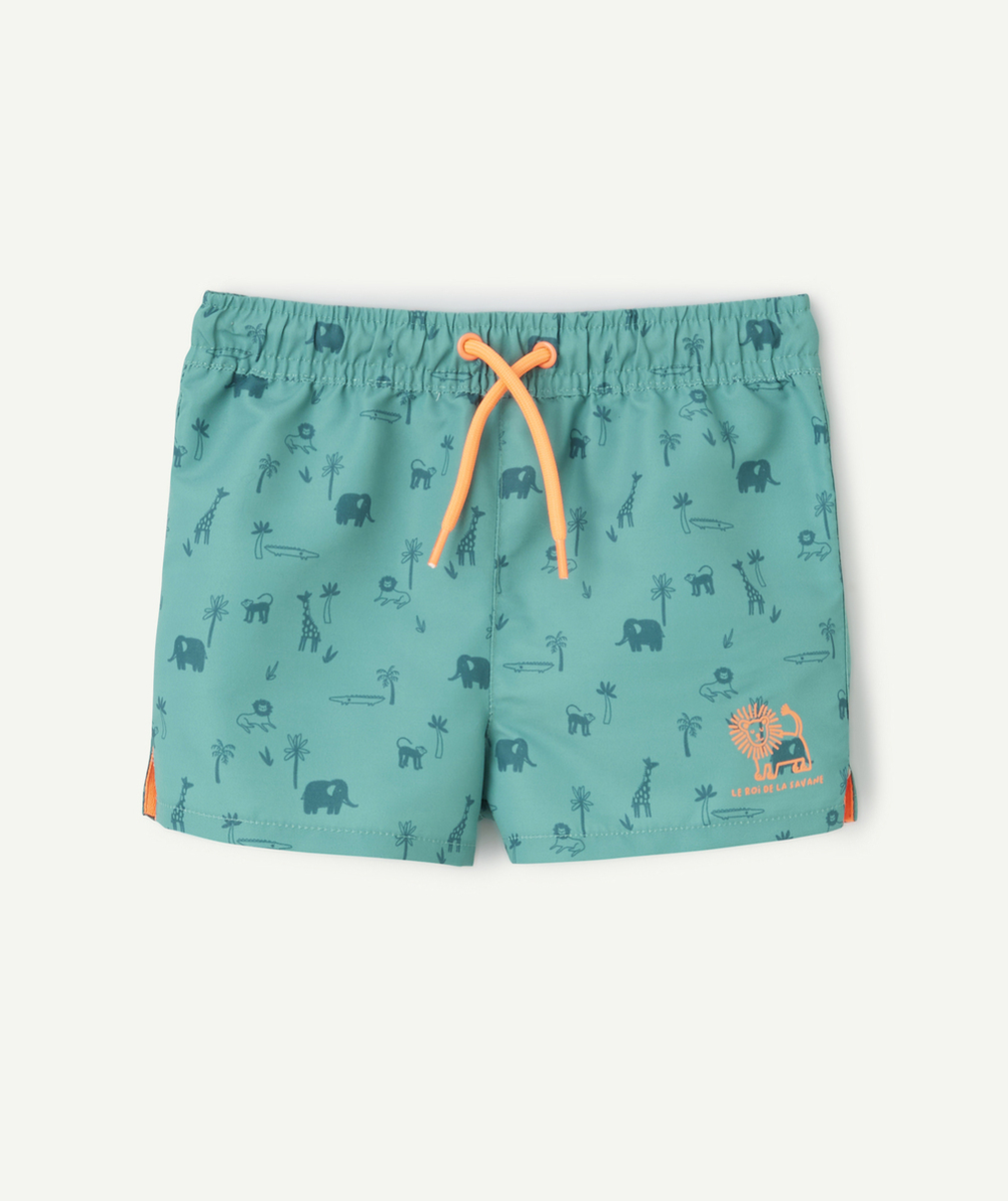 SHORT DE BAIN GARÇON EN FIBRES RECYCLÉES VERT IMPRIMÉ ANIMAUX