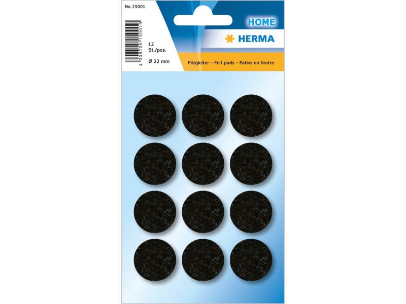 Herma Stickers Filzgleiter Ø 22 mm, Schwarz, 12 Stück Schutz vor Verkratzen von Untergründen