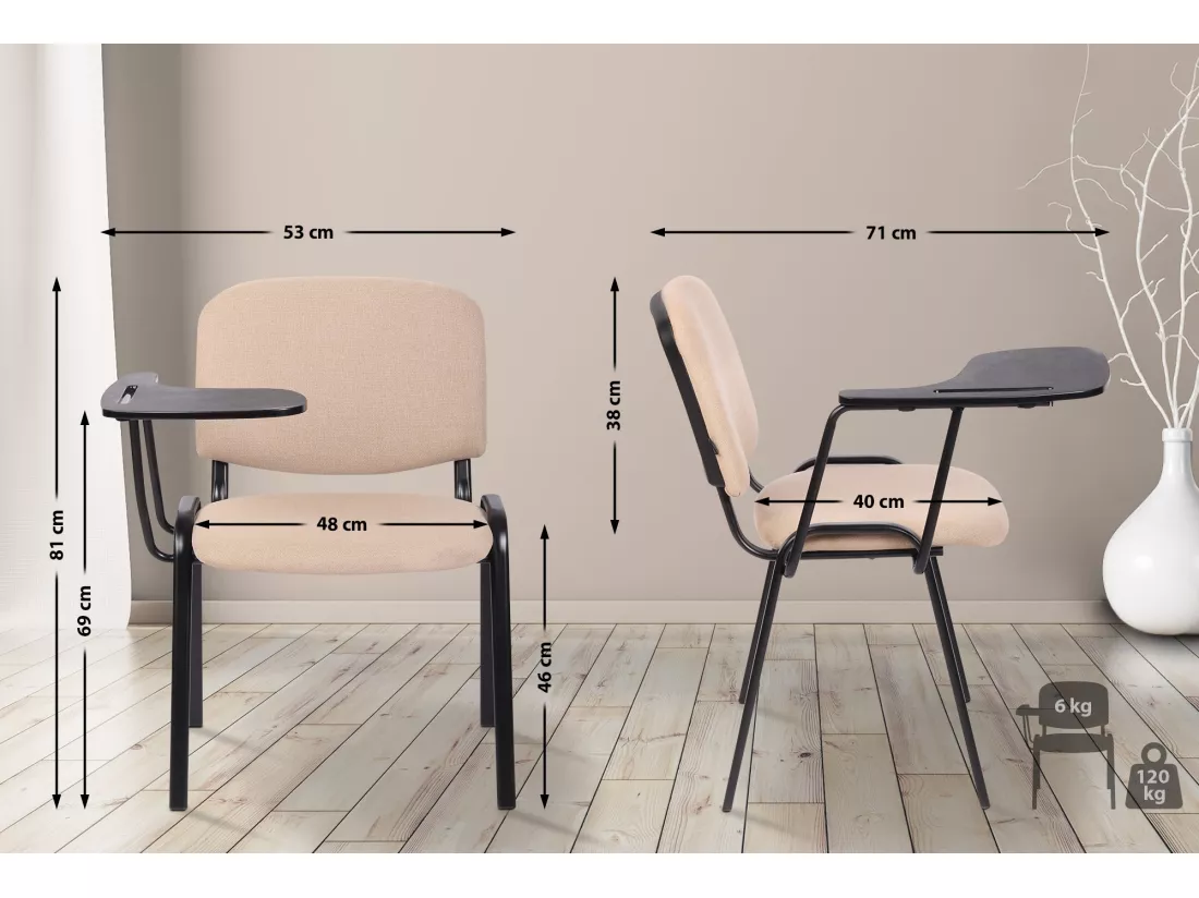 Chaise de salle à manger - Tissu & Métal noir mat - Crème - Ken mit Klapptisch