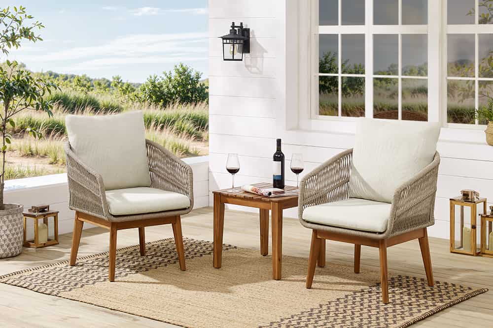 Outdoor Gartenlounge ROPE natur taupe Akazie 2er-Sitzgruppe inkl. Tisch und Kissen