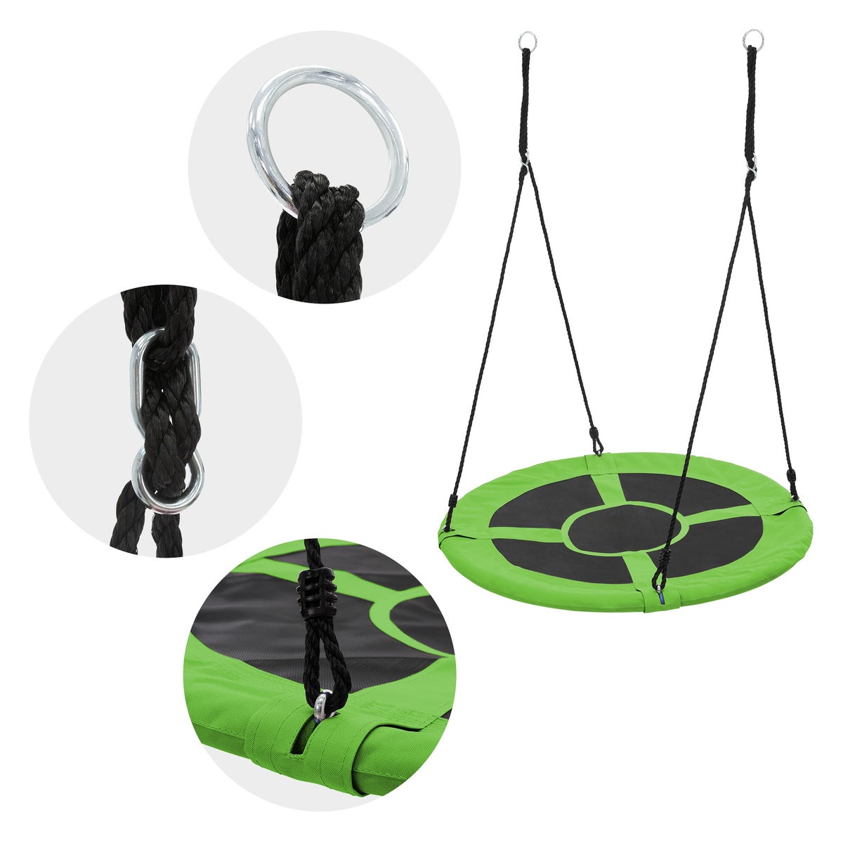 ECD Germany Nestschommel Ø100 cm, Groen, Schotelschommel voor kinderen en volwassenen, In hoogte verstelbare buitenschommel voor kinderen, Hangende schommel met een draagvermogen van 150 kg, Tuinschommel, Ronde schommel met gesloten zitting