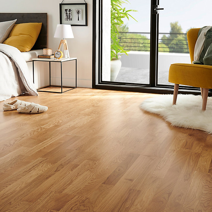 Parquet contrecollé clipsable Elkins XXL en chêne verni naturel