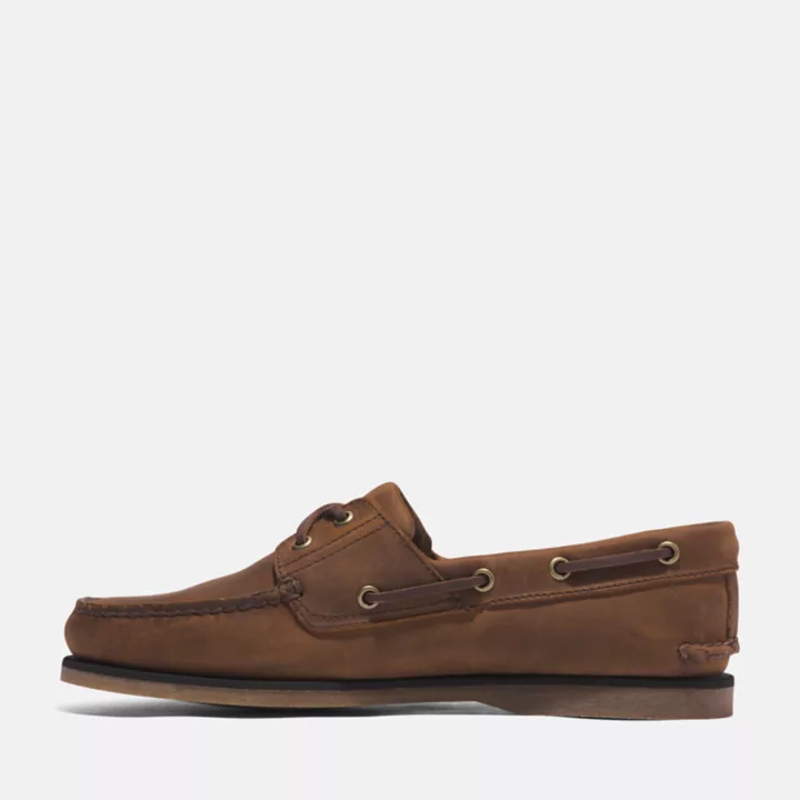 Chaussures bateau classique en cuir pour homme en marron moyen