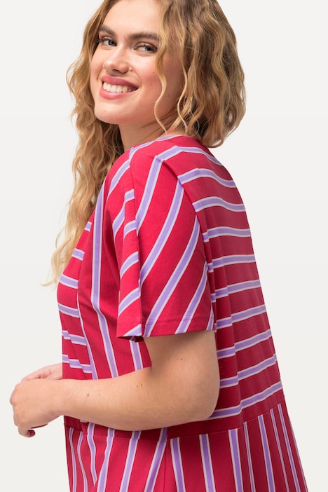 Jersey-Midikleid, Streifen, Oversized, Rundhals, Halbarm